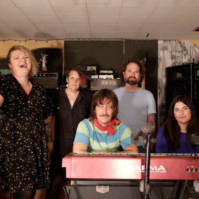 Josie, Mia, Jim, Anthony, and Meghan
behind a synth